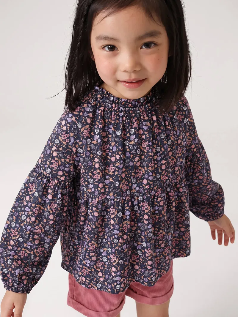 Vertbaudet Vertbaudet Bluse mit gesmokten Ausschnitt Mädchen, Anthrazit, – Produktbild 4 von 4
