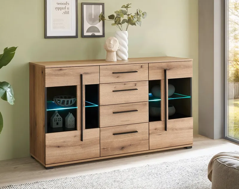 Furn.Design Sideboard Design-D (Kommode in Evoke Eiche Dekor, 150 x 86 cm), mit Soft-Close-Funktion, Beige, – Produktbild 1 von 5