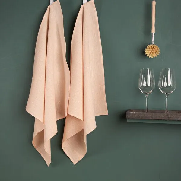 nahtur-design nahtur-design Polier- und Gläsertuch aus Bioleinen | 2er Sparset | 4 Farbvarianten, Apricot_05 (rosa), – Produktbild 3 von 4