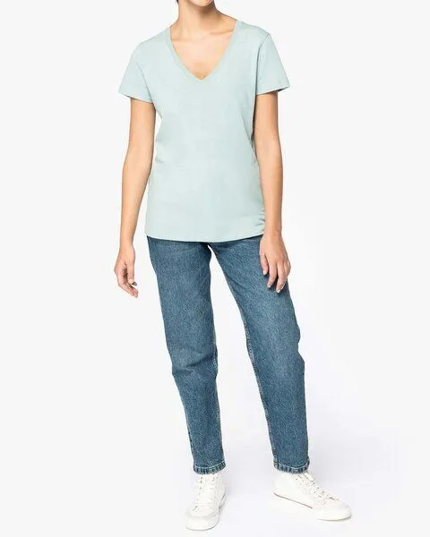 YTWOO YTWOO Damen Tshirt mit V-Ausschnitt aus 100% Bio-Baumwolle, Hellgrün, – Produktbild 1 von 3