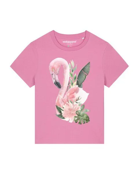 watapparel watapparel T-Shirt Frauen Flamingo mit Blumen, Bubble pink, – Produktbild 1 von 4