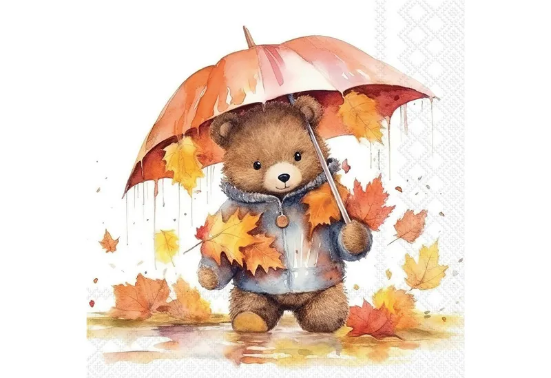 Ambiente Luxury Paper Products Papierserviette, Servietten Papier 33x33cm 3-lagig mit Herbstbär Motiv 20 Stück, Braun|orange, – Produktbild 1 von 1