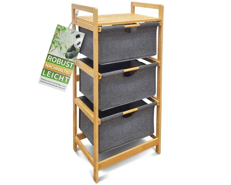 HEIMWERT Wäschekorb Wäschekorb Regal 3 Fächer Wäschesortierer Wäschesammler, 44 x 34,5 x 96 cm groß für Badezimmer und Schlafzimmer, Grau, – Produktbild 1 von 5