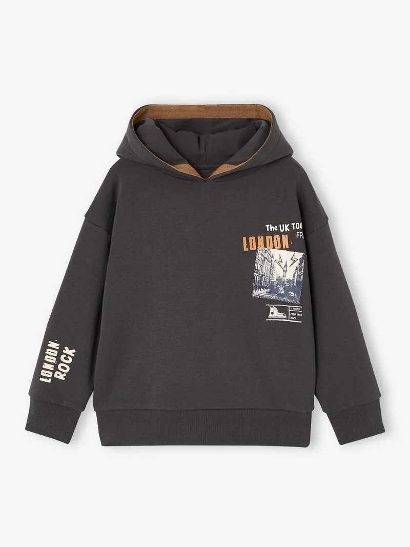 Vertbaudet Kapuzensweatshirt London-Motive Jungen, Anthrazit, – Produktbild 1 von 3