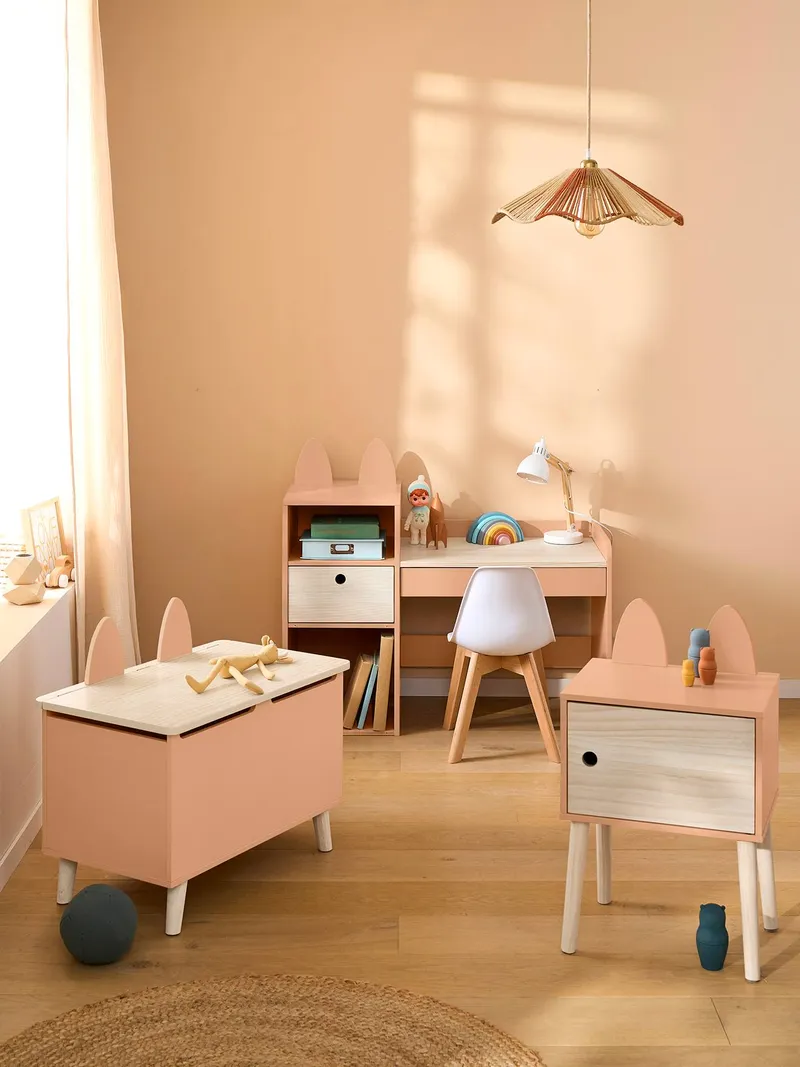 Vertbaudet Vertbaudet Kinderzimmer Nachttisch mit Fuchsohren FOXY aus Holz, Rost, – Produktbild 2 von 3