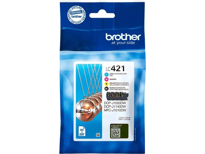 Brother 4er Set Brother Tintenpatronen LC-421BK/C/M/Y schwarz, cyan, magenta, gelb – Produktbild 1 von 3