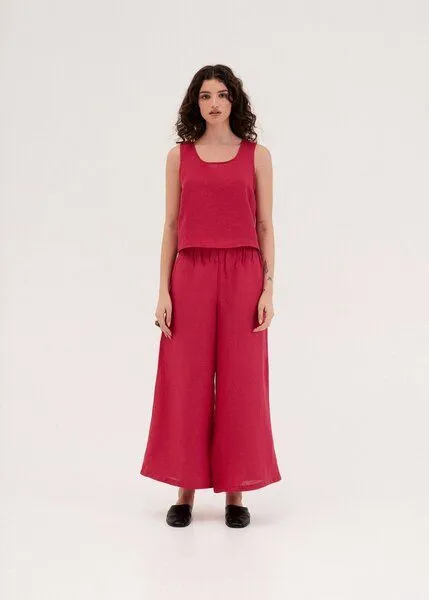 AmourLinen AmourLinen Weite Leinenhose ISABELLA, Magenta (rosa), – Produktbild 1 von 4
