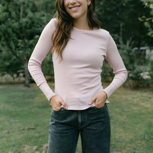 NORDLICHT NORDLICHT Geripptes Langarmshirt Lica aus Bio-Baumwolle, Rosa, – Produktbild 2 von 4