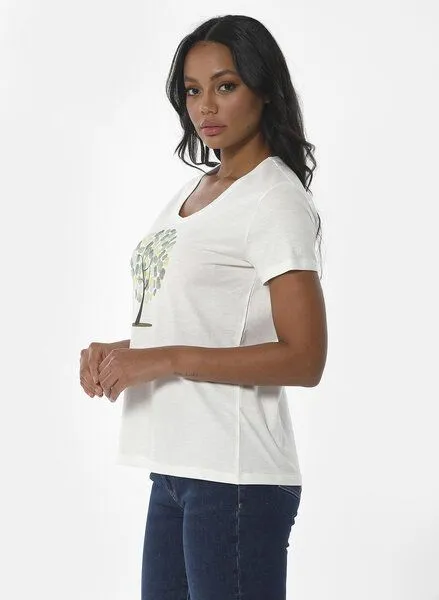 ORGANICATION ORGANICATION T-Shirt aus Bio-Baumwolle mit Baum-Print, Weiß(off white), – Produktbild 3 von 4