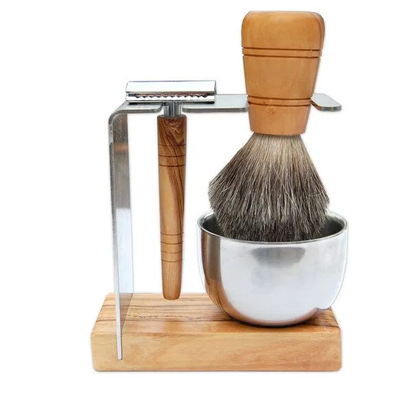 Olivenholz erleben Olivenholz erleben Rasierständer/-halter SYLT PLUS mit Metalltiegel für Rasierhobel & Pinsel – Produktbild 1 von 4