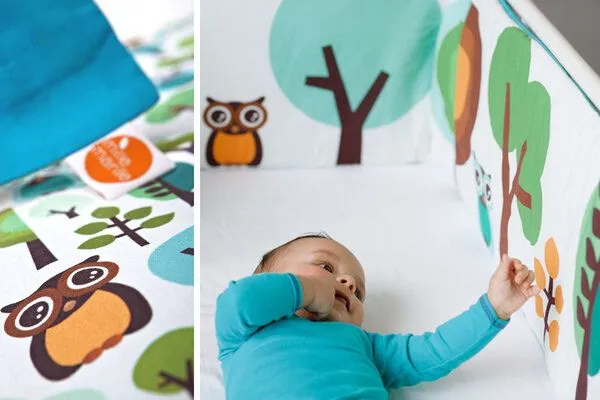 Millemarille Millemarille kleines Bettnest für skandinavische Babybetten IKEA 60x60x60cm, Modern owls blue (eule), – Produktbild 4 von 4