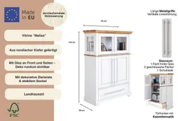 OTTO home Highboard Melissa Vitrine Breite/Höhe/Tiefe 94/39/133 cm, Breite 94 cm, 4-türig, mit Schublade, Kiefer massiv, FSC® – Produktbild 1 von 1
