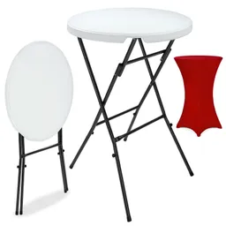 Casaria® Stehtisch Weiß mit Husse Rot Ø72cm klappbar 110cm Höhe – Produktbild 1 von 1