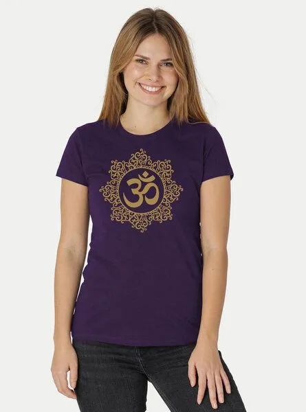 Peaces.bio - handbedruckte Biomode Peaces.bio - handbedruckte Biomode Bio-Damen-T-Shirt "Classic Om", Violett, – Produktbild 2 von 2