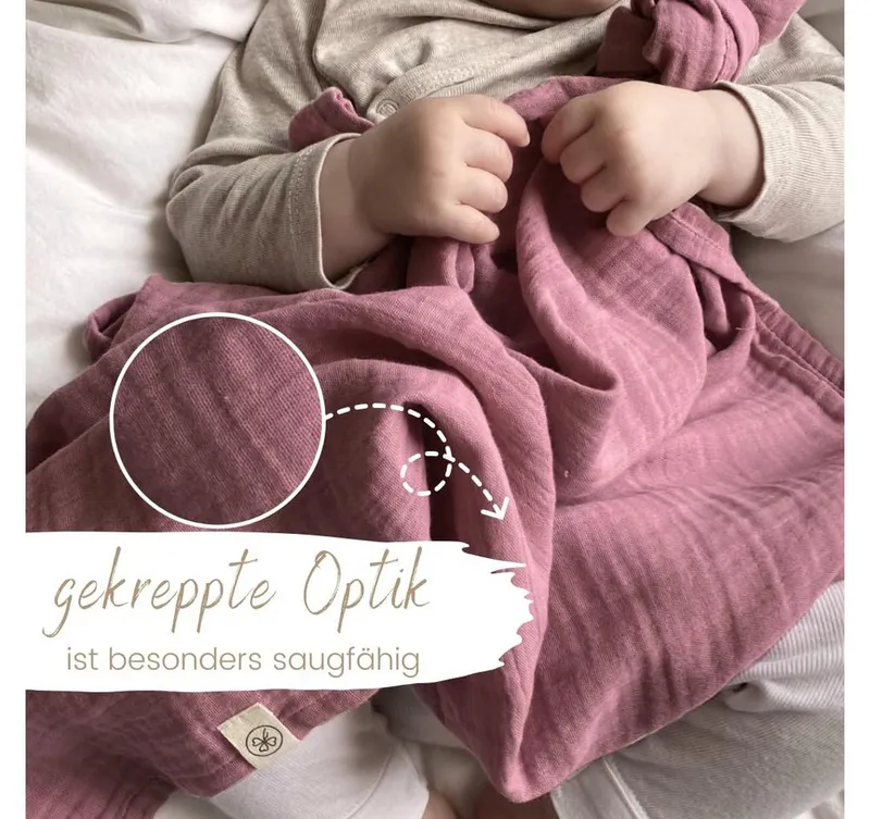 Babydecke Spucktücher, Mulltücher 4er-SET, 64x64 100% GOTS BIO-Baumwolle, DIKOS, PREMIUM Qualität atmungsaktiv, nachhaltig, plastikfrei, kuschelweich, Beere creme, – Produktbild 5 von 5