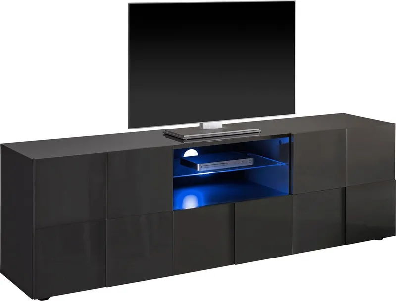 Home affaire Lowboard Dama Breite 181 cm, TV-Board 2 Türen, 1 Schubkasten, TV-Schrank, Front in 3D-Optik, viel Stauraum, verschiedene Farben, Grau, – Produktbild 4 von 8