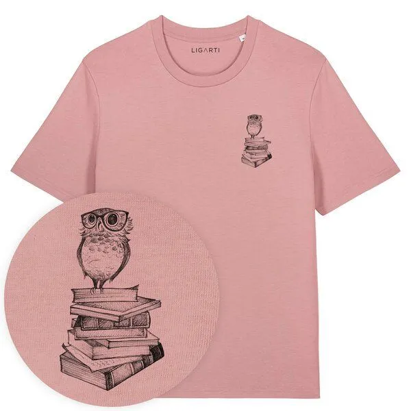 LIGARTI T-Shirt – Büchereule – LIGARTI Tiermanufaktur, Altrosa, – Produktbild 1 von 3