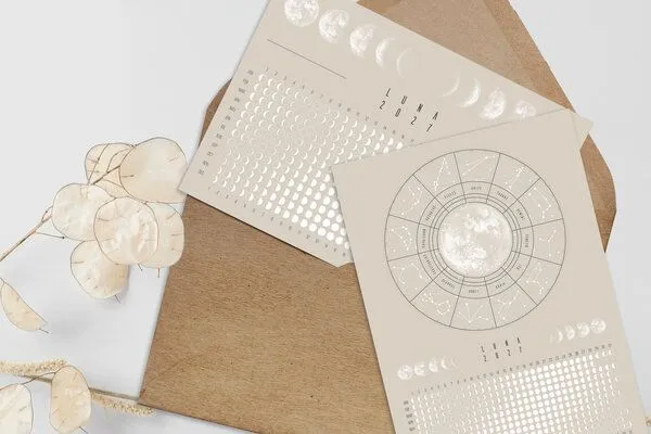 Postkarten Set Mondkalender 2027 Schwarz, beige // ShellyCreates, Sand, – Produktbild 2 von 4