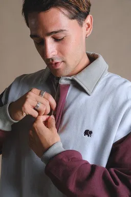 Trendsplant Trendsplant Color Block Oversized Polo Sweatshirt Steel Haze – Produktbild 1 von 1