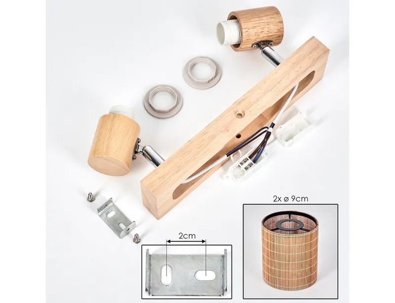 hofstein Deckenleuchte Deckenlampe aus Holz/Metall/Bambus in Naturfarben/Chromfarben/Braun, ohne Leuchtmittel, mit verstellbaren Strahlern, 2 x E14, ohne Leuchtmittel, Beige, – Produktbild 5 von 5