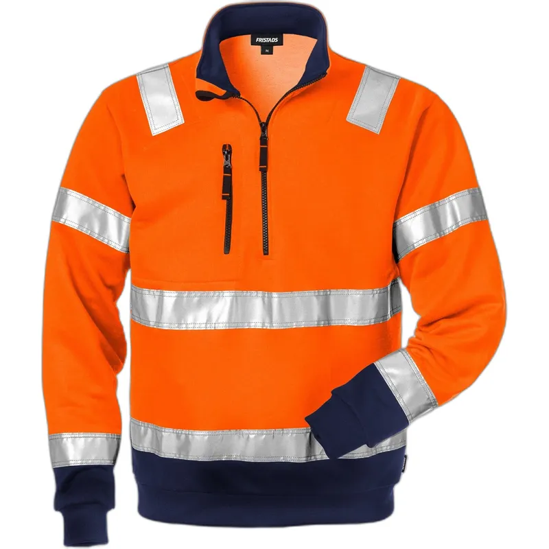 Fristads Hochsichtbarer Sweatshirt mit 1/2-Reißverschluss Klasse 3 Fristads 728 SHV, Orange, – Produktbild 2 von 2