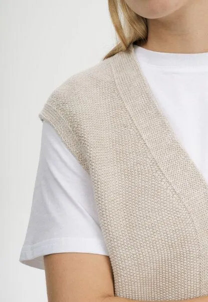 MELA MELA Strukturierte Strickweste Style BHOJA aus 100% Bio-Baumwolle, Cream speckles, – Produktbild 6 von 6