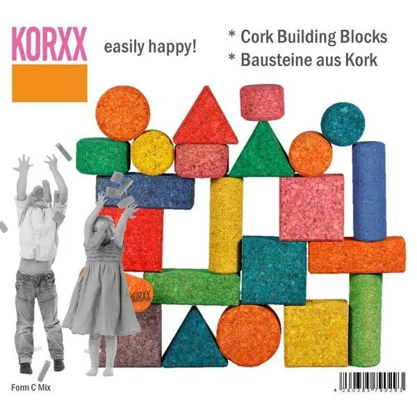 Kork-Deko Kork-Deko Bauklötze aus Kork | KORXX Form C-Mix | 28-teilig | leise, leicht & natürlich! – Produktbild 1 von 4