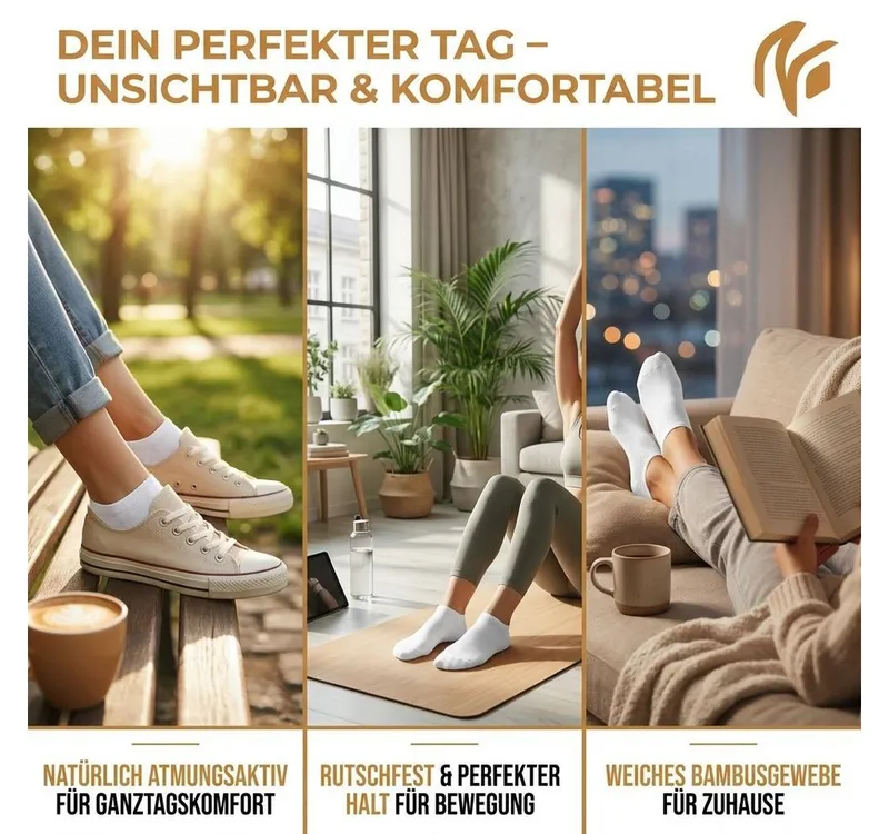 NoblesBox Kurzsocken Bambus Füßlinge Socken - No Show Socken - Unsichtbar & Rutschfest (Box, 6-Paar) Anti-Rutsch, Weiß, – Produktbild 4 von 5