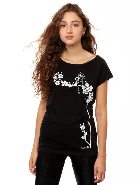 FellHerz FellHerz Damen T-Shirt Catlove Bio & Fair & Handbedruckt, Schwarz, – Produktbild 2 von 6