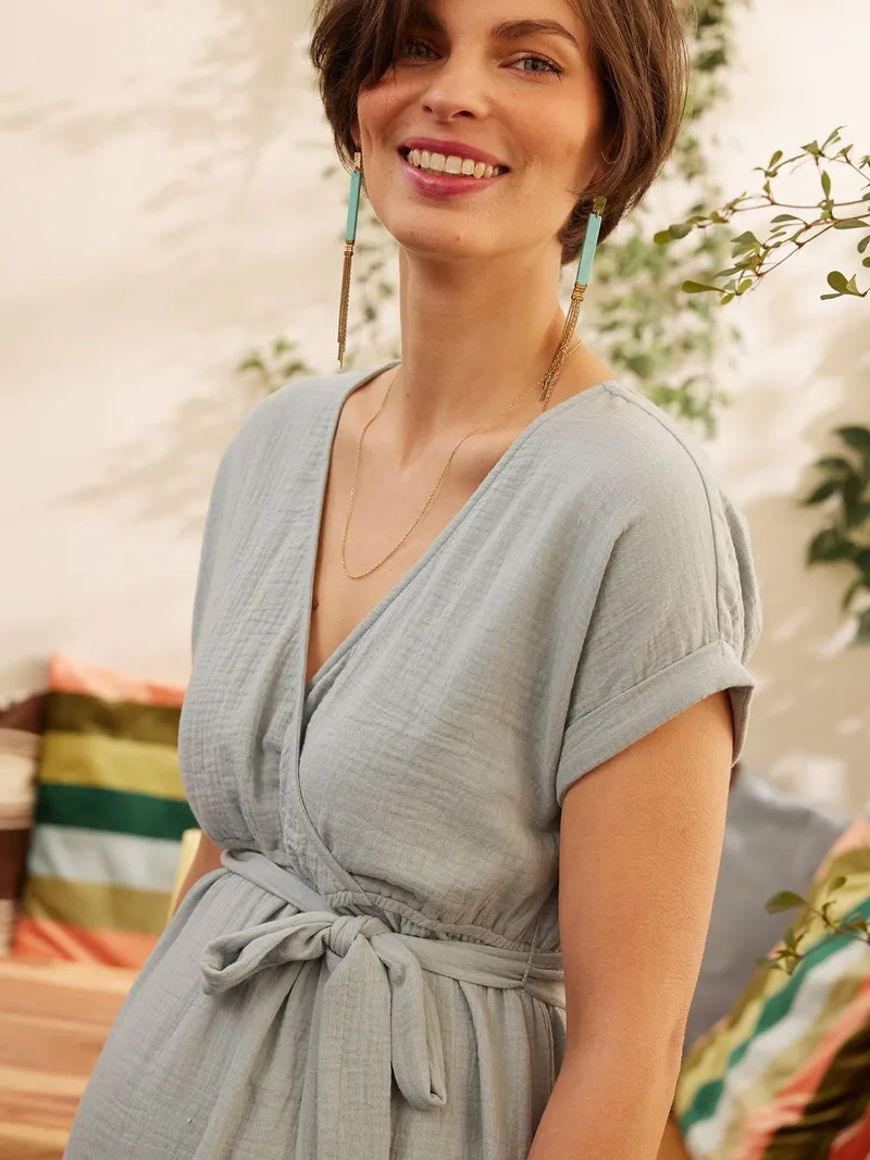 Envie De Fraise Kleid für Schwangerschaft & Stillzeit ENVIE DE FRAISE 100% Bio-Baumwolle GOTS-zertifiziert salbei, Salbeigrün, – Produktbild 3 von 3