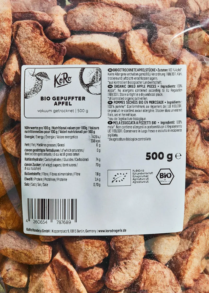KoRo Gepuffter Bio Apfel 500 g – Produktbild 3 von 5
