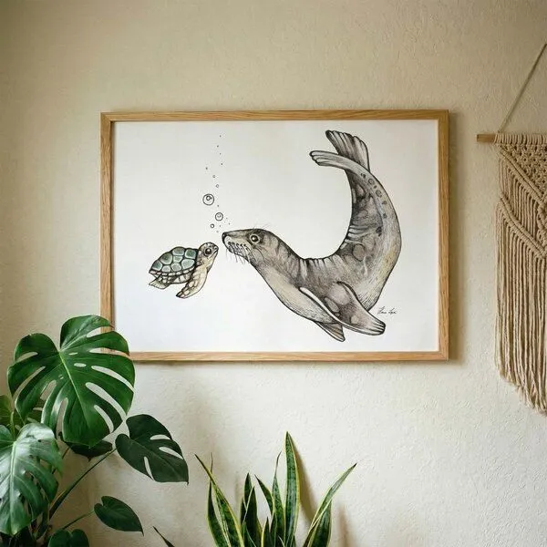 LIGARTI Kunstdruck »Ozeantreffen (Schildkröte & Seelöwe)« von LIGARTI | A4, A3 oder A2 | Wandbild | Poster | Kunst – Produktbild 2 von 3