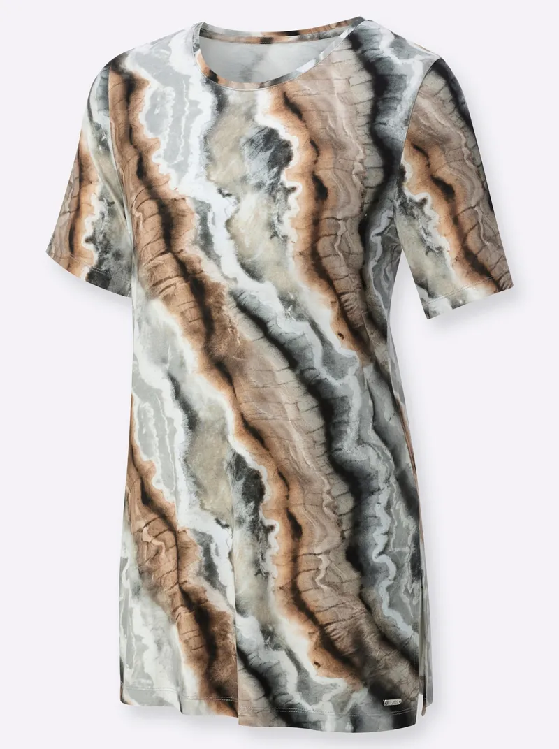 feel good Longshirt schwarz-camel-bedruckt, Schwarz-camel-bedruckt, – Produktbild 1 von 2