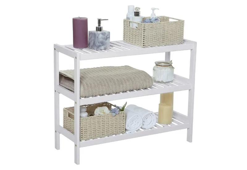 SONGMICS SONGMICS Schuhregal Schuhablage, Schuh-Organizer, für Wohnzimmer, Schlafzimmer, Badezimmer, Bambus, 3 Ebenen, Regal für Schuhe, Pflanzen, Bücher, 26 x 70 x 55 cm, Weiß, – Produktbild 5 von 5
