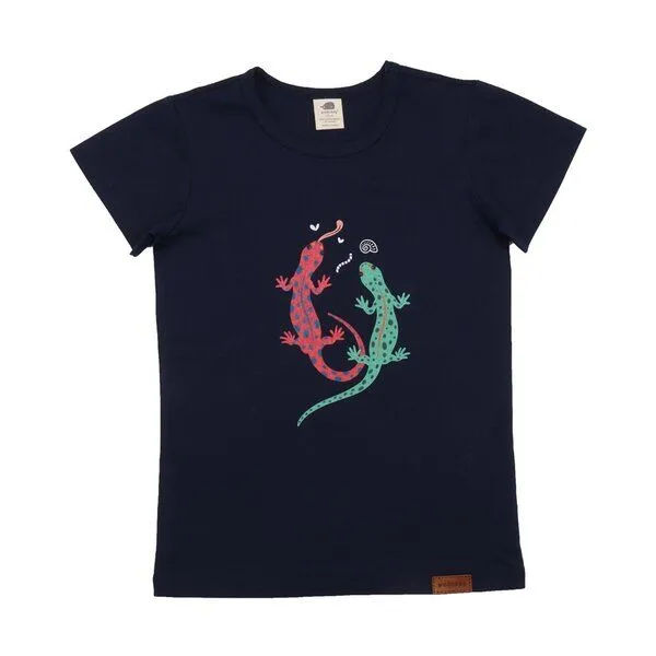 Walkiddy Kinder T-Shirt GOTS zertifiziert, dunkelblau, Salamander-Print, Bio-Baumwolle, weich – Walkiddy – Produktbild 1 von 2