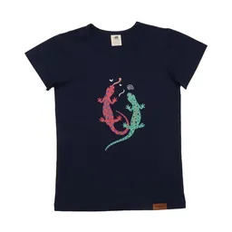 Walkiddy Kinder T-Shirt GOTS zertifiziert, dunkelblau, Salamander-Print, Bio-Baumwolle, weich – Walkiddy – Produktbild 1 von 1