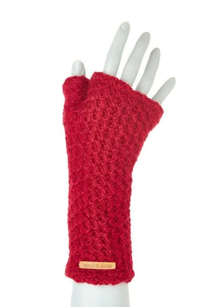 short'n'pietz short'n'pietz Schurwollhandstulpen mit Wabenstrickmuster, handgestrickt, Beere, – Produktbild 1 von 1