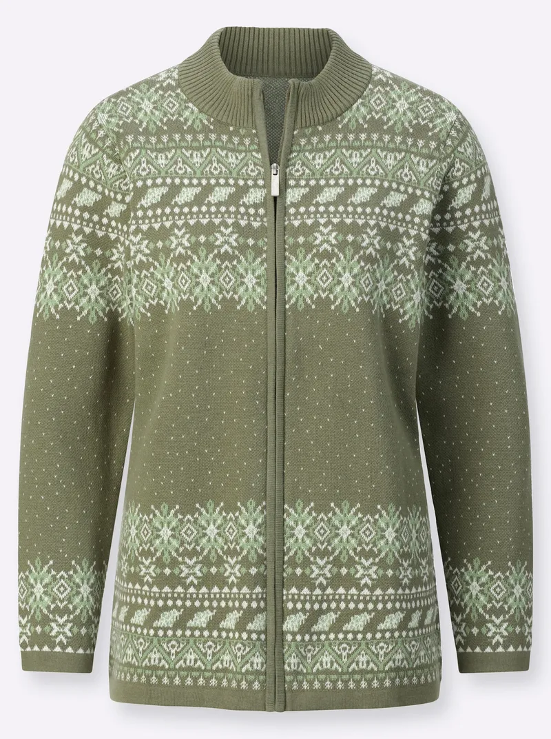 Witt Jacquardstrickjacke, Khaki-ecru-gemustert, – Produktbild 1 von 2
