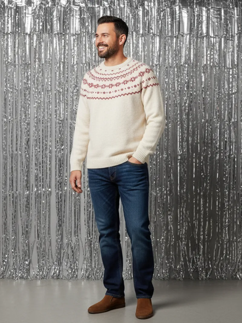 Envie De Fraise Herren Weihnachts-Pullover Jacquardstrick-Capsule ENVIE DE FRAISE, Wollweiß, – Produktbild 1 von 3