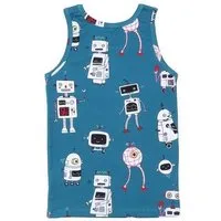 Walkiddy Kinder Unterhemd GOTS zertifiziert, blau, Roboter-Allover „Robots Friends“, weich – Walkiddy – Produktbild 1 von 1