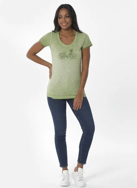 ORGANICATION ORGANICATION Cold Pigment Dyed T-Shirt aus Bio-Baumwolle mit Fahrrad-Print, Grün(grass green), – Produktbild 2 von 4