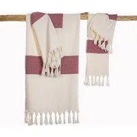 HängemattenGlück HängemattenGlück Hamamtuch/Strandtuch, handgewebt, flauschig, Bio-Baumwolle, GOTS-zertifiziert, 100x180cm, Weiß rubin rot, – Produktbild 1 von 1