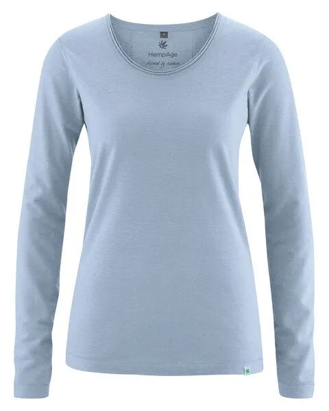 HempAge HempAge Damen Langarm-Shirt Lene Hanf/Bio-Baumwolle, Smoke (blau), – Produktbild 1 von 4