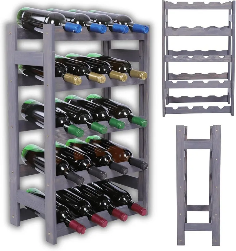 Modo24 Weinregal Flaschenregal Holzregal Flaschenständer Varianten 12 bis 91 Flaschen, RW1 Getränkeregal, 3 Farben, FSC Holz Nachhaltig, Beige|grau, – Produktbild 2 von 5