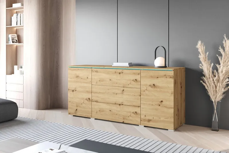 Home affaire Sideboard VERA, grifflos, verstellbare Einlegeböden, Wahlweise mit oder ohne Beleuchtung, Beige, – Produktbild 3 von 5