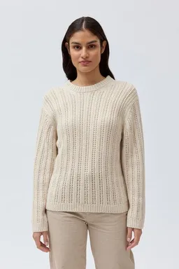 People Wear Organic People Wear Organic Ajourstrick Pullover, uni beige, Bio-Baumwolle – Produktbild 1 von 1