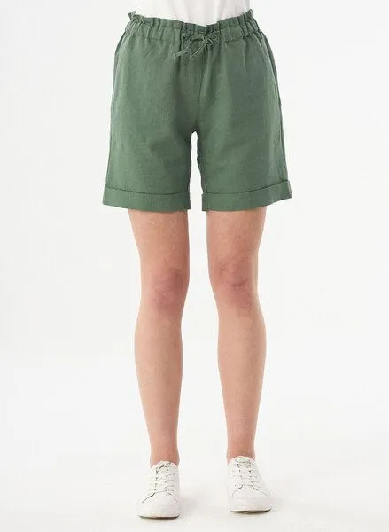 ORGANICATION ORGANICATION Paperbag-Shorts aus Leinengemisch, Fern green, – Produktbild 1 von 4