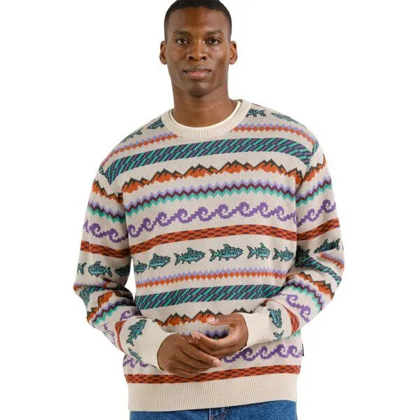Dedicated DEDICATED Herren Strickpullover Mora Fair Isle, Oat white rainy day (weiß), – Produktbild 1 von 4