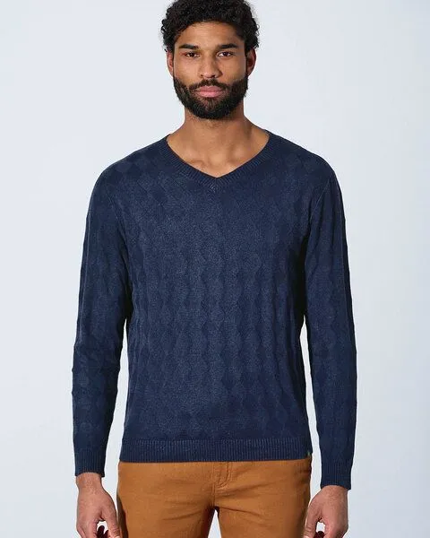 HempAge HempAge Pullover aus Hanf und Bio-Baumwolle mit Rautenmuster, Blau (navy), – Produktbild 1 von 2
