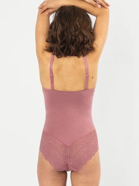 erlich textil erlich textil Eleonora Body mit Spitze aus Bio-Baumwolle, made in Europe, Mauve, – Produktbild 3 von 6